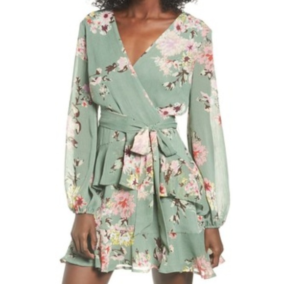 love, Fire Dresses & Skirts - Love, Fire Sage Green Floral Tiered Wrap Dress XXL